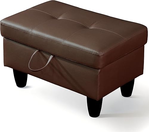 Banco otomano tapizado rectangular de almacenamiento de piel sintética, reposapiés con tapa con bisagras para sala de estar, dormitorio, entrada,