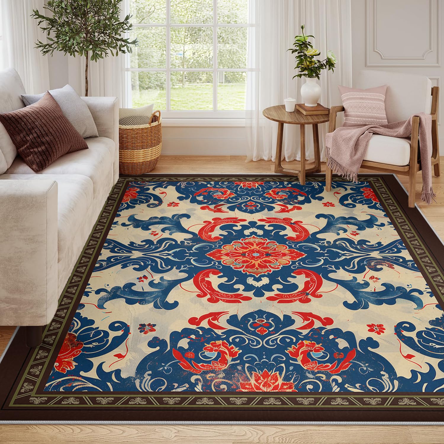Paisley Flowers Teppich 180x240 Waschbarer Wohnzimmerteppich