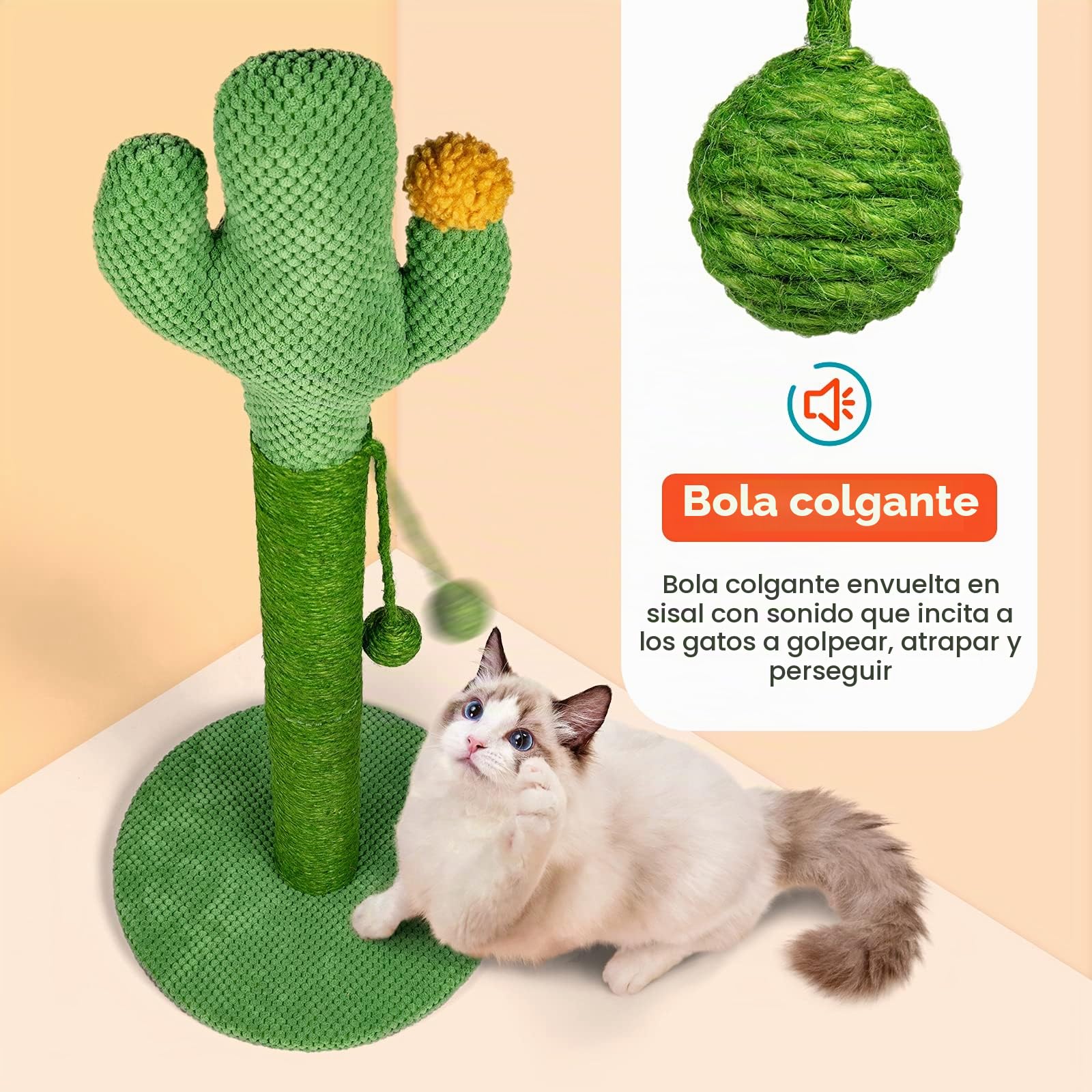 Mora Pets Rascador para Gatos de Poste 83cm Grandes Arbol para Gatos Cactus Rascadores de Sisal Natural Grün
