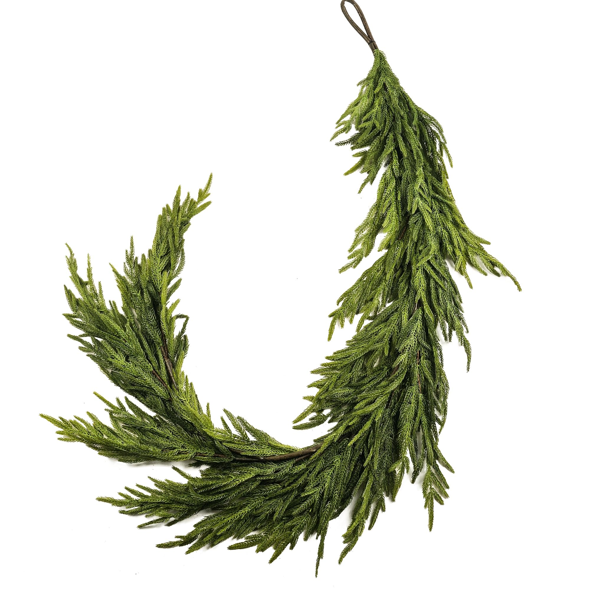 HomeKaren Norfolk Pine Garland 6ft Real Touch Realistic Christmas Pine Garland, Greenery Artificial Christmas Decorations for Table, Mantle, Wall