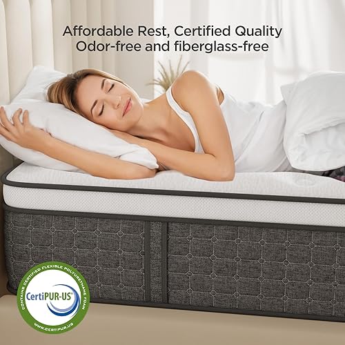 Miniatura 4 de Colchón Queen, firmeza media, 12 colchones híbridos de tamaño Queen con espuma viscoelástica y resortes ensacables para alivio de presión,