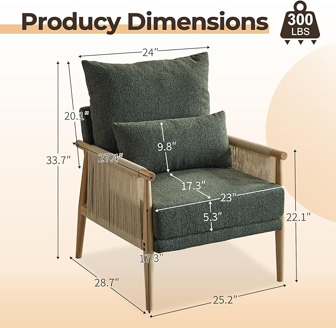 Sillón Lounge Moderno Tapizado Chenille Verde con Cojín miniatura 2
