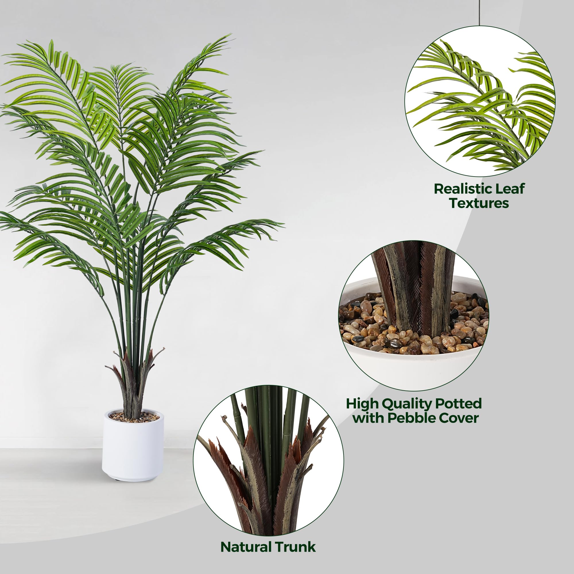 Artificial Areca Palm Tree 4FT Fake Potted Plant Faux Silk Tropical Areca Palm with 12 Trunks & Real Bark Design, Large Aritificial Plant in White Pot for Home Living Room House Warmming Floor Decor