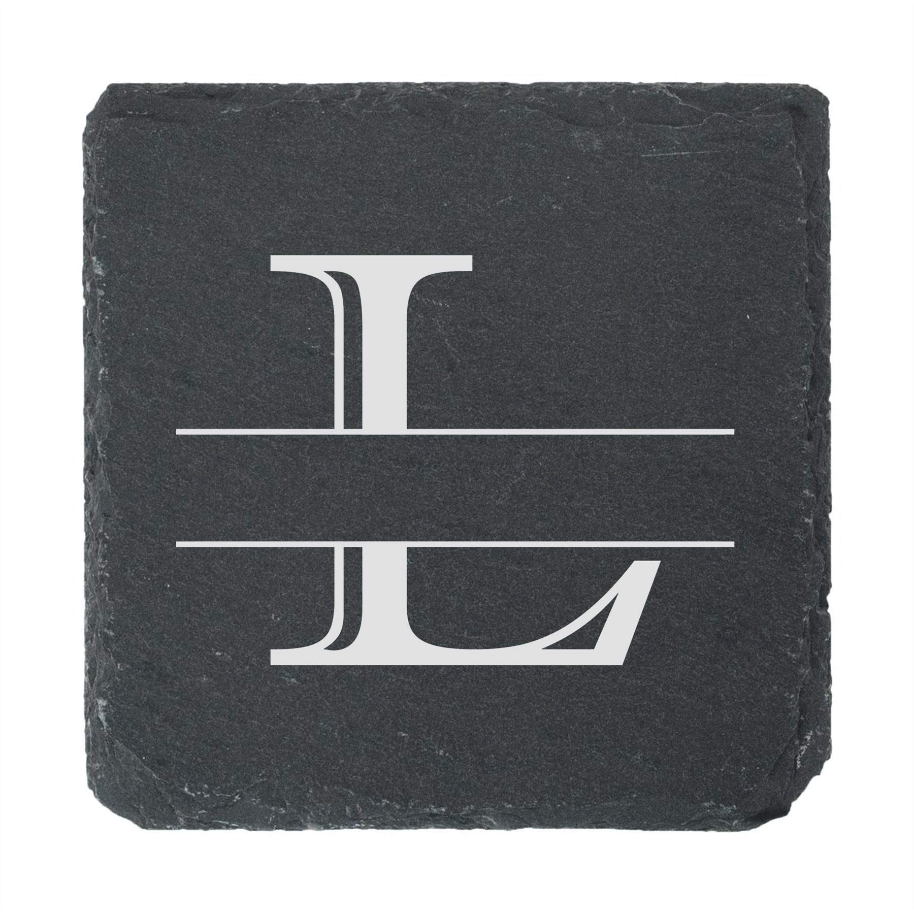 Personalised Engraved Novelty Initial and Name Square Slate Coaster, Letter L, Set of 4, Personalise with Any Name, Perfect for Any Occasion