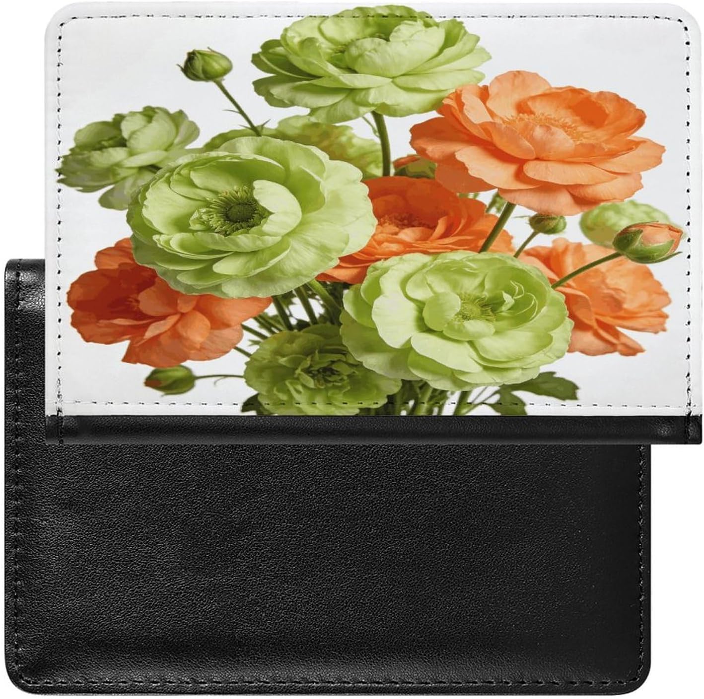 Personalized Green Orange Flowers Passport Holder Waterproof Passport Protector for Travel Essentials Classic Passport Wallet with Slots PU Leather Passport Cover Holder