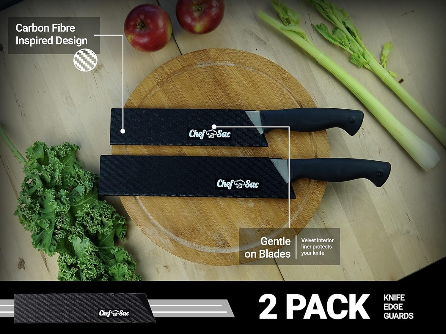 Chef Sac Knife Edge Guards | Universal Knife Cover & Professional Knife Protector | Durable BPA-Free ABS Plastic Knife Guards | Gentle Non-Scratch Felt Lining Chef Knife Sheath (2-Pack - 10.5 + 8.5): Home & Kitchen