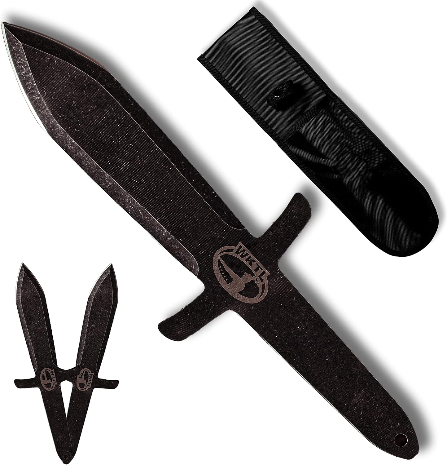 WKTL World Knife Throwing League Highlander Professional Balanced Throwing Knife Set with Three Knives, Stone Rolled Finished Blade, Full Tang, Stainless Steel, with Premium Nylon Sheath