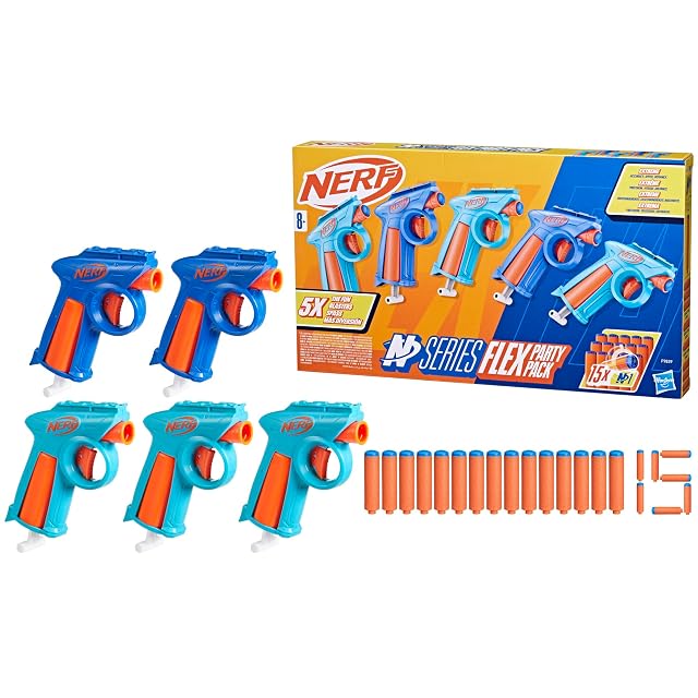Hasbro Nerf N Series, Flex Party Pack 5, Lanzadores para Dardos de Espuma, 15 Proyectiles N1