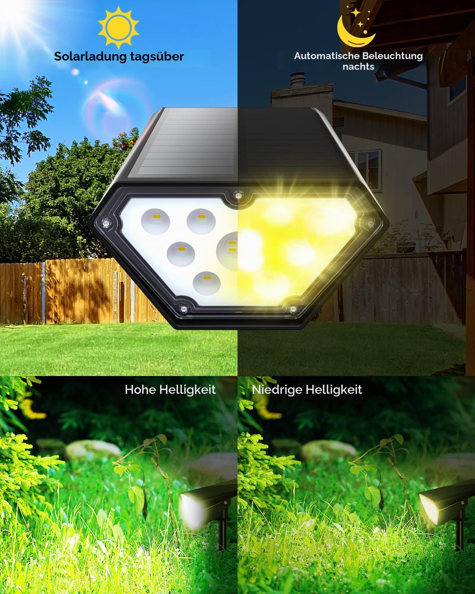 Biling Solarlampen für Außen Garten, 12 LED Gartenbeleuchtung Solar Strahler Außen, IP67 Wasserdichte 2 Modi Solarstrahler Solar Gartenleuchten für Außen Garten Hof Gehweg- Warmweiß (4er Pack)