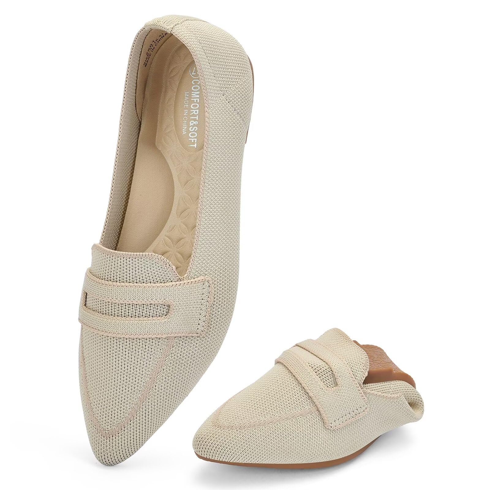 Puxowe Damen Ballerinas Slip On Spitz Strick Kleid Flache Schuhe Pumps Elegant Bequem Ballerina Flats für Damen