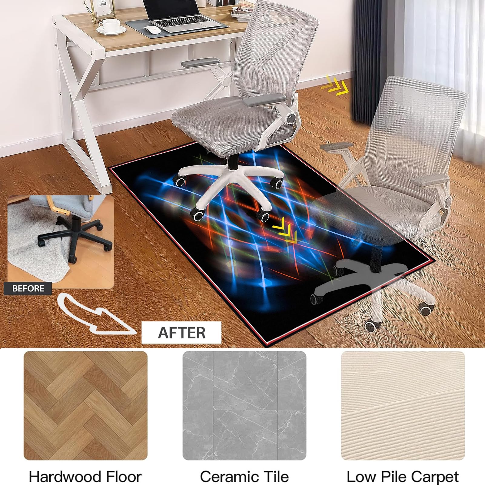 Tappeto per Gaming Tappeto Sedia Ufficio Antigraffio Tappeto Salvapavimento Tappetino Protettivo Resistente per Pavimenti Duri Ufficio protettore del pavimento Protezione Parquet 200 x 230 cm