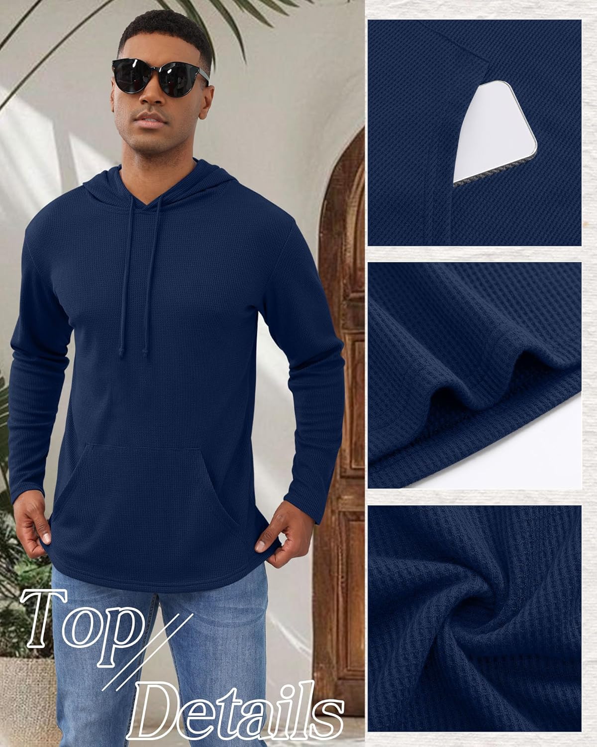 Men's Big and Tall Hoodies Sweatshirts Long Sleeve Waffle Knit Casual Pullover Drawstring Shirts with Pocket - Image 5