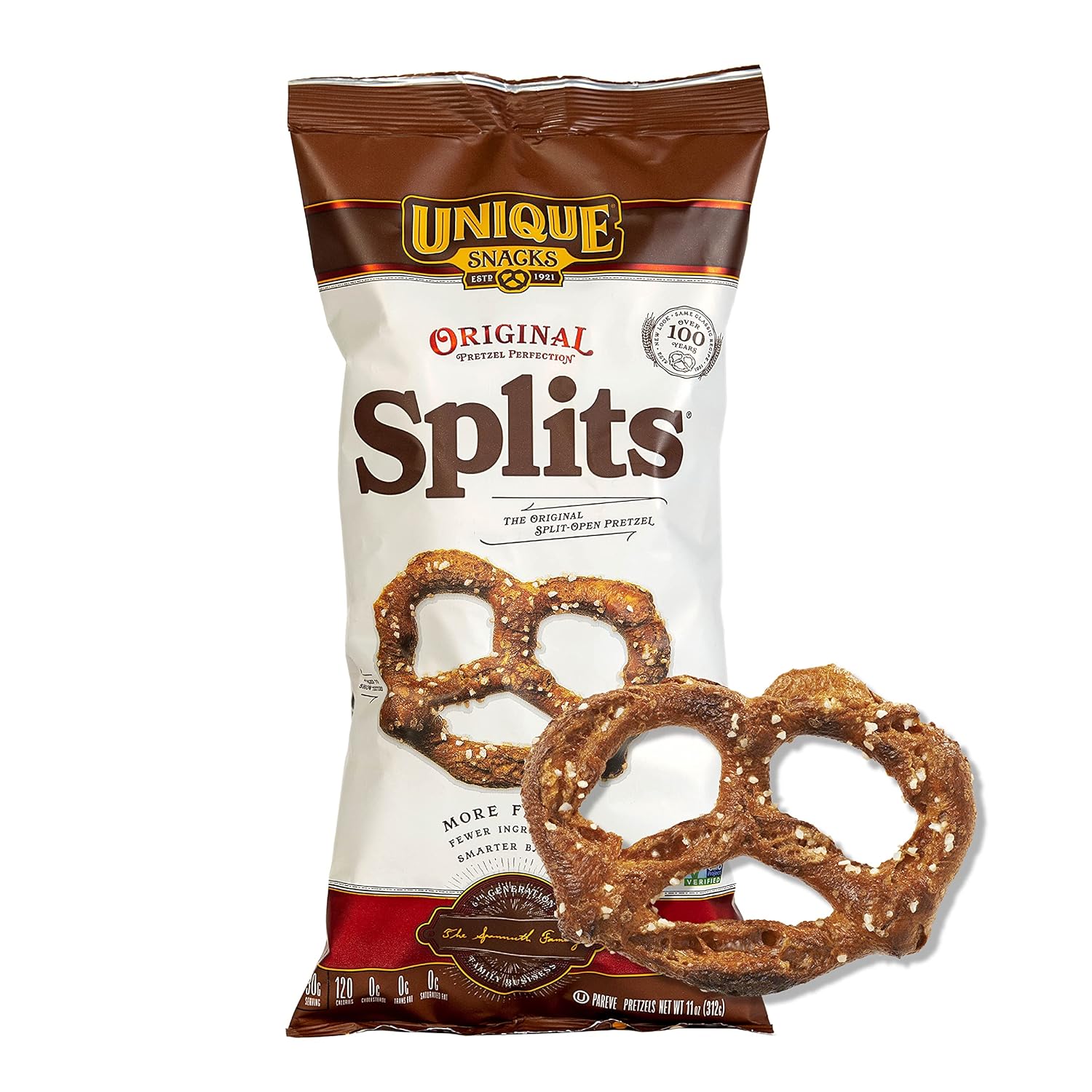 Unique Snacks Original Splits Pretzels, Delicious Homestyle-Baked Snack Bag, OU Kosher, and Non-GMO Food, No Artificial Flavor, 2 Oz. Bag, Pack of 12