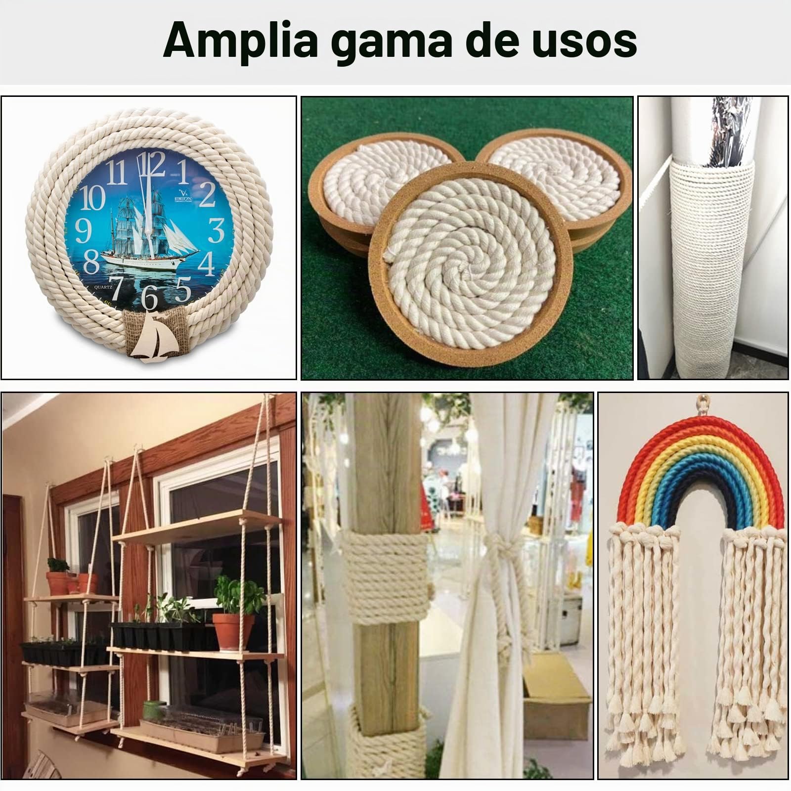 Cordón de algodón, cuerda de hilo de macramé, muchos tamaños, cuerda de algodón para manualidades, regalos (40 mm (5 m)