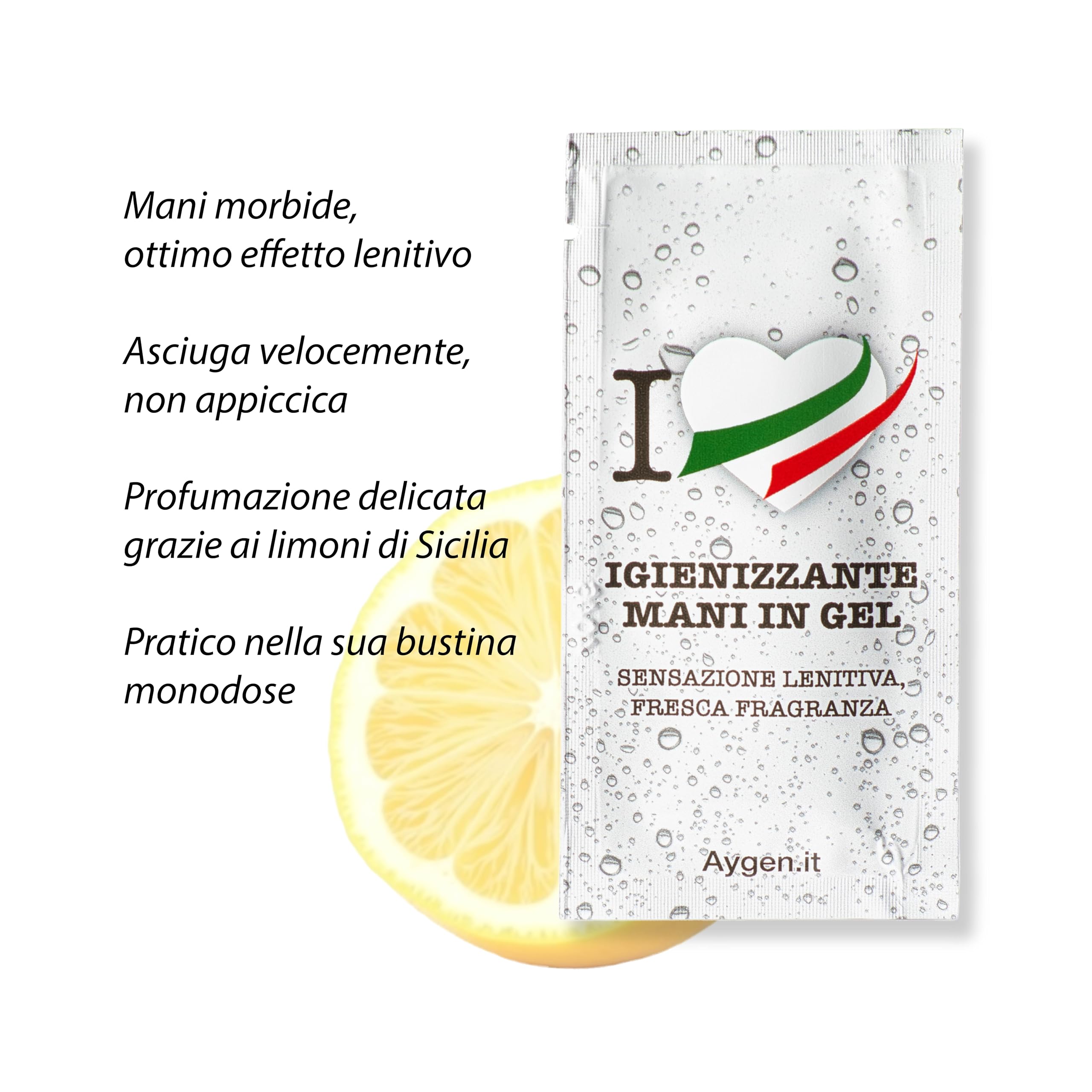 Aygen Gel Detergente Mani con Effetto Igienizzante – Mani Fresche e Morbide, con Olio Essenziale di Limoni di Sicilia, Asciugatura Rapida, Non Appiccica (100 Bustine box Family)