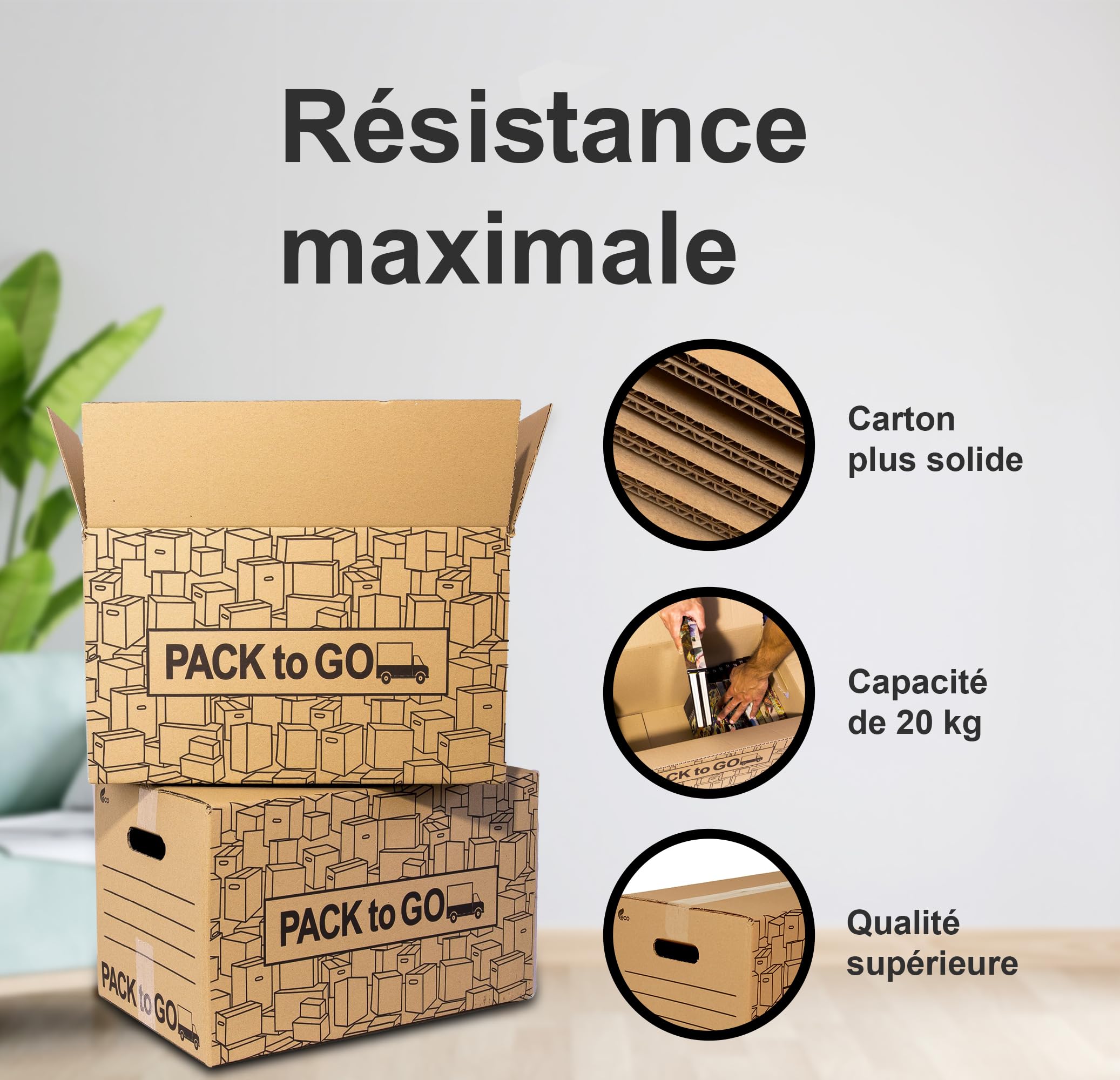 Carton demenagement grand format 60 x 40 x 40 cm, lot de 10, avec poignées, carton renforcé, emballage colis, stockage (Lot de 10 boîtes de 60 x 40 x 40 cm)