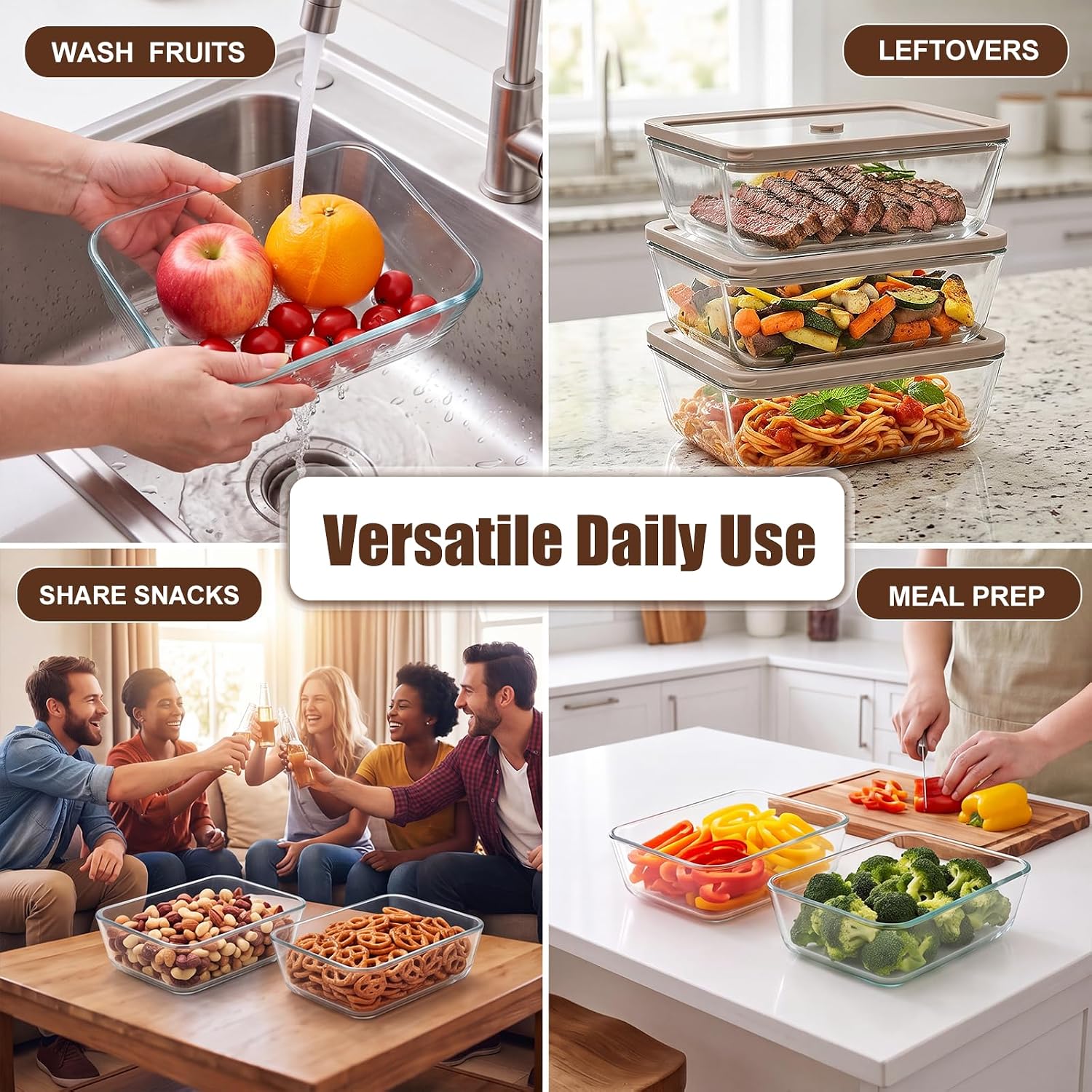 3 Pack 52 oz Large Glass Food Storage Containers with Lids