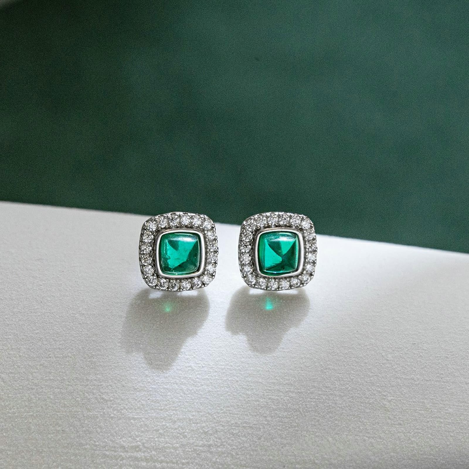 KnSam Prawdziwe złoto biżuteria białe złoto Au750 kolczyki sztyfty, 0,8 ct laboratorium stworzone szmaragdowe kolczyki klasyczne szlif popielaty czerwony, damskie kolczyki z moissanit 18K