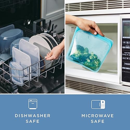 Miniatura 7 de Stasher Bolsas de almacenamiento de alimentos reutilizables de silicona premium, paquete de 4, transparentes, bolsas de almacenamiento de alimentos