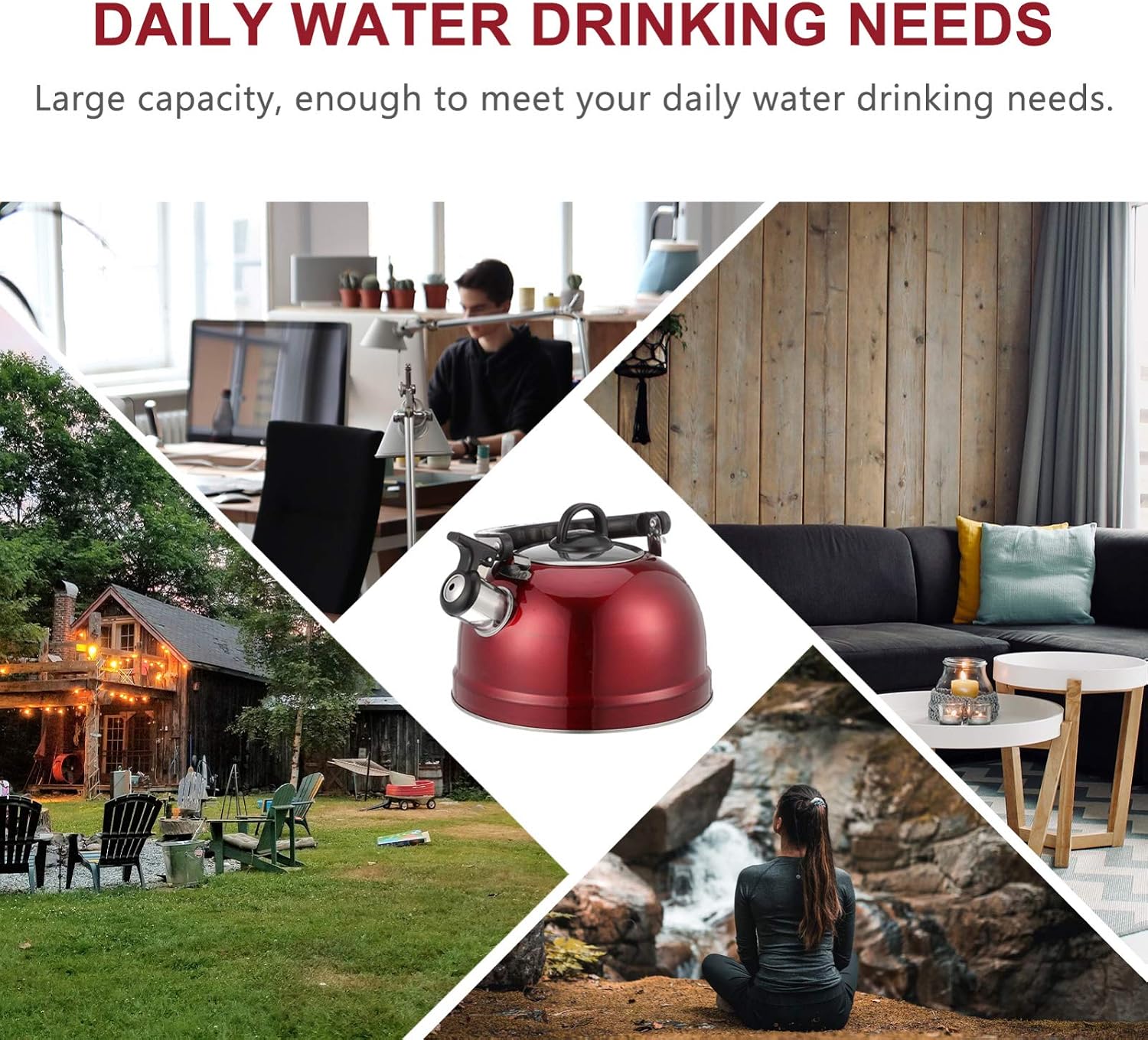 DOITOOL Stainless Steel Teakettle Whistling Boil Water Kettle Stove Top Sounding Teapot Hot Water Kettle for Home Kitchen 1. 2L (Red)