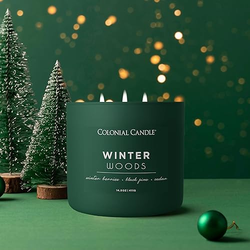 Miniatura 3 de Colonial Candle Winter Woods - Vela perfumada en frasco, colección Pop of Color, 3 mechas, verde, 14.5 onzas, hasta 60 horas de combustión
