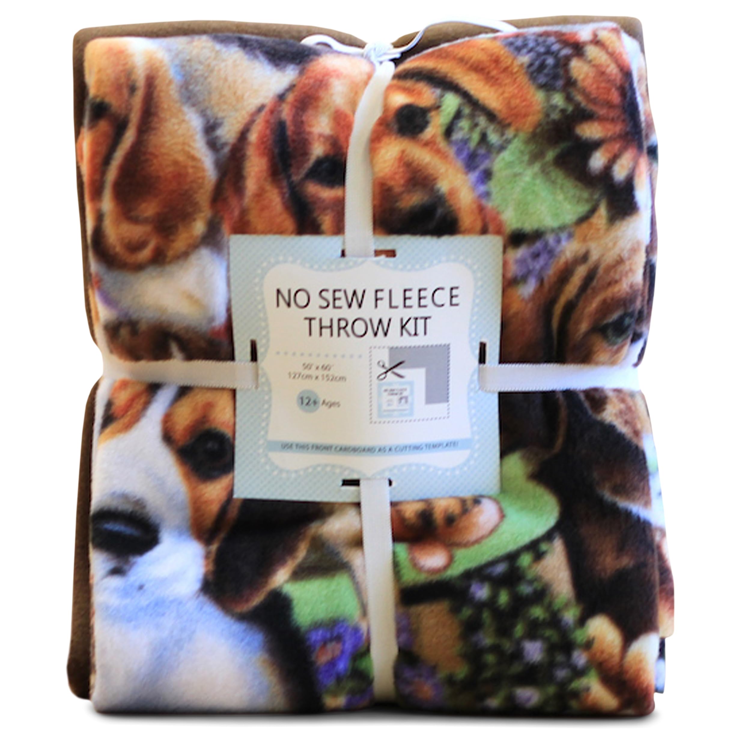 David Textiles No-Sew Throw Fleece Fabric DIY Blanket Making Kit, Make Your Own, Anti-Pill, Dogs on Dogs, 50x60 Inches