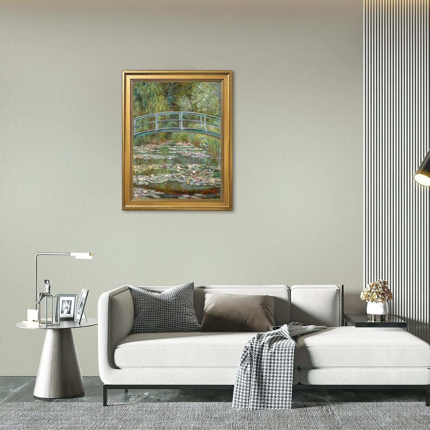 Gold Framed Bridge over a Pond of Water Lilies by Claude Monet Poster Impressionist Wall Art Prints Classic Nature Landscape Oil Painting Reproduction French Canvas Pictures Artwork Decor 12x16inch