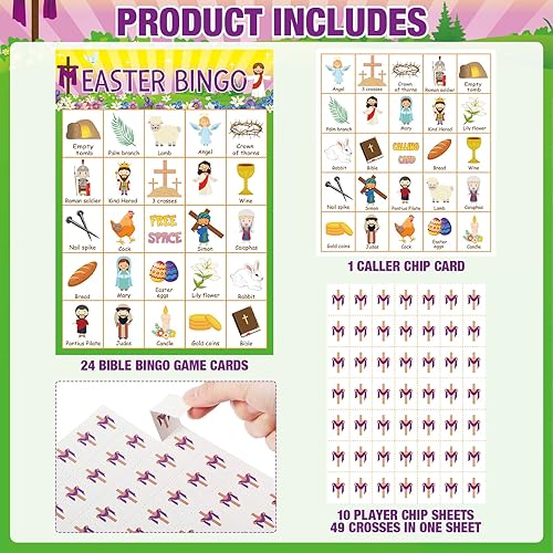 Miniatura 3 de Lewtemi Juego de bingo de Pascua, tarjetas de bingo religiosas con 24 jugadores, juegos para adultos y familia, adolescentes, suministros escolares