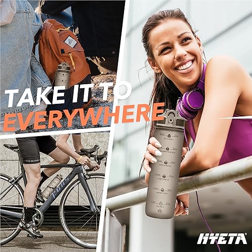 Miniatura 7 de Hyeta Botellas de agua de 32 onzas con popote, mantente motivado e hidratado con marcas de tiempos convenientes para beber, duraderas, a prueba de