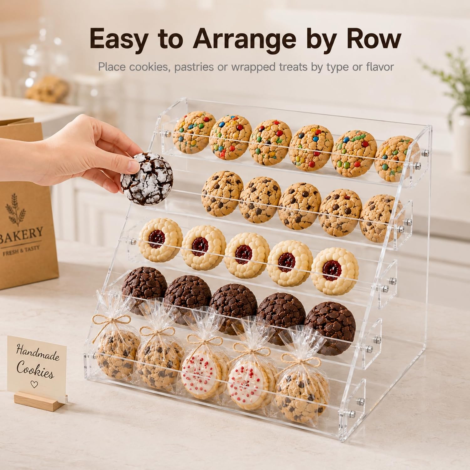 2 Pack 5 Tier Cookie Display Stand, Clear Acrylic Rack with Screw Assembly for Cookies, Cupcakes, Donuts, Pastries, Bakers, Vendors, Parties, Craft Fairs, Market Booths, Compact Countertop Set