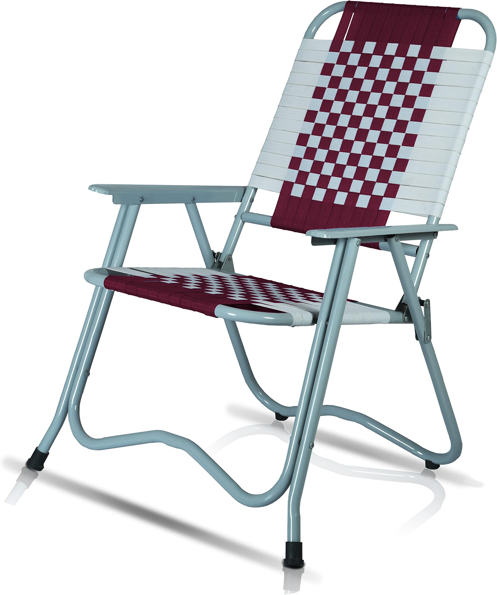 - Foldable Stripe Chair with Arm Rest Portable Chair with Durable Folding Frame, Ideal for Garden, Patio, Lawn, Balcony (Maroon,Chromium Steel)