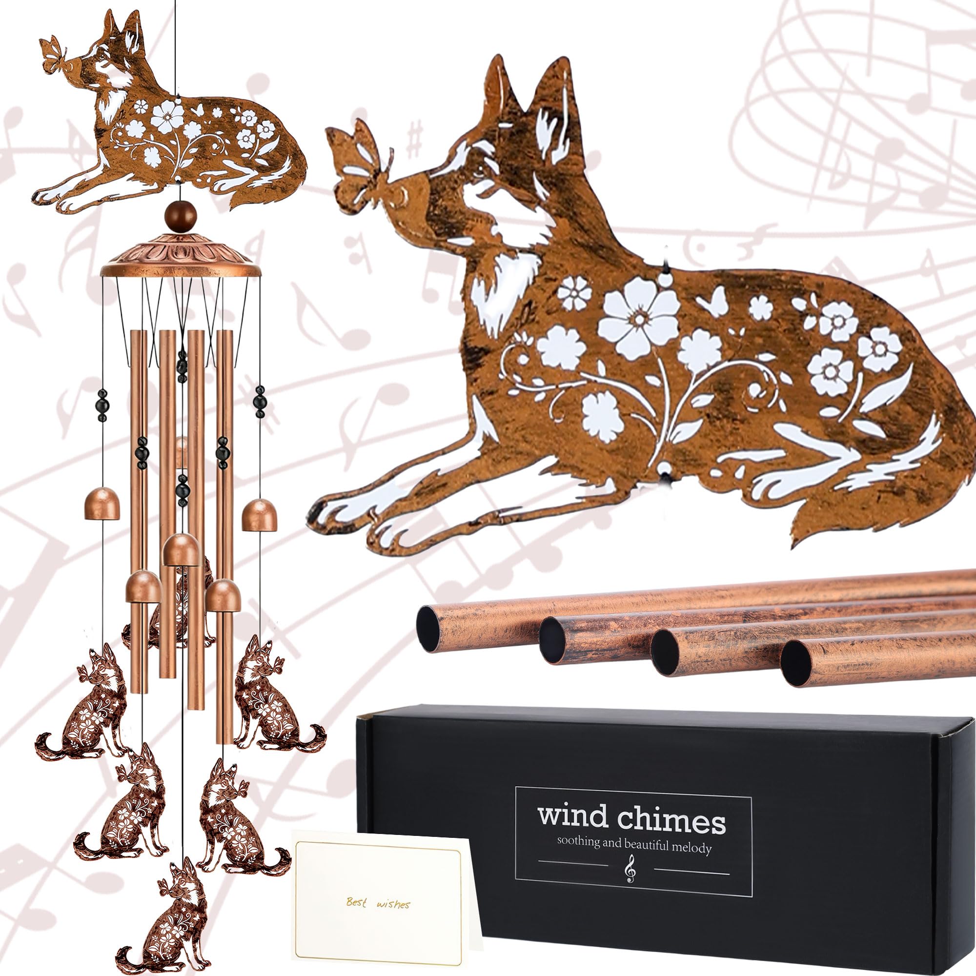 German Shepherd Gifts Windchimes - Metal Dog Wind Chimes for Outside Waterproof Art Hanging Garden Yard Patio Balcony Porch Decor Birthday Gift for Animal Lover Women Men Mom Grandma Friends