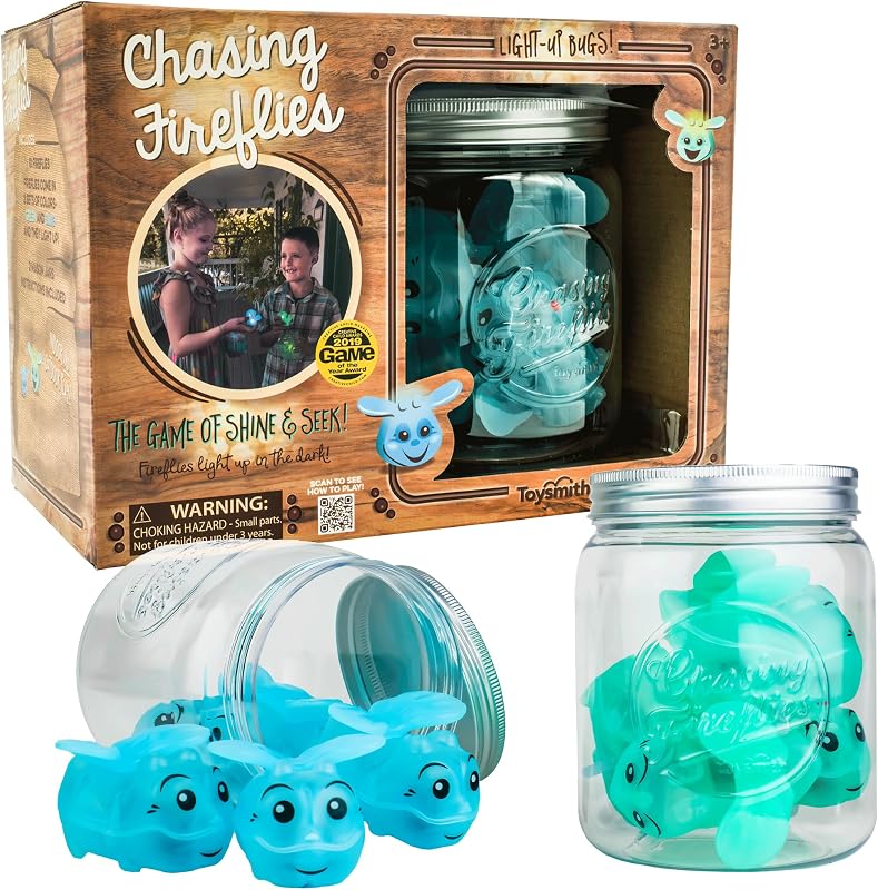 Toysmith Chasing Fireflies Light Up Bug Catching Game Interior Exterior | Incluye 2 frascos, 10 insectos brillantes, baterías, movimiento de actividad Shine & Seek, trabajo en equipo, fiestas, pijamadas, a partir de 3 años