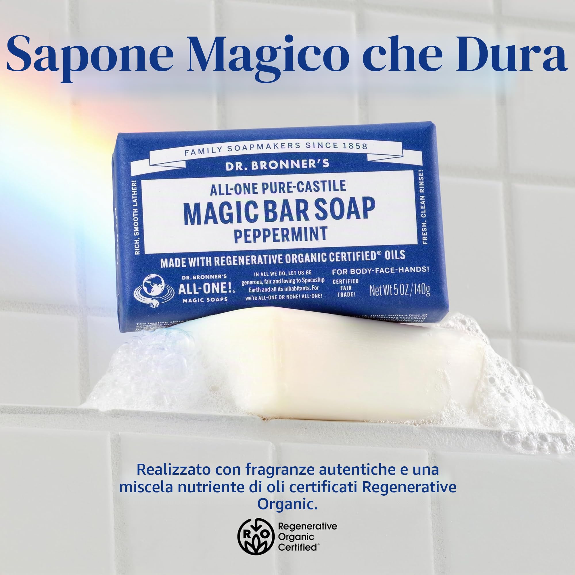 Dr. Bronner's Pure-Castiglia Bar Soap - menta piperita, 141,7 g (confezione da 6)