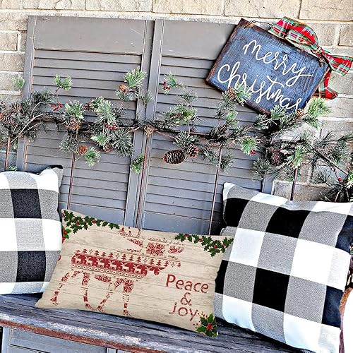 Miniatura 6 de Funda de almohada de reno de 12 x 20 pulgadas, almohadas lumbares de Navidad, con cita de paz y alegría, rectangular, rojo y verde, fundas de