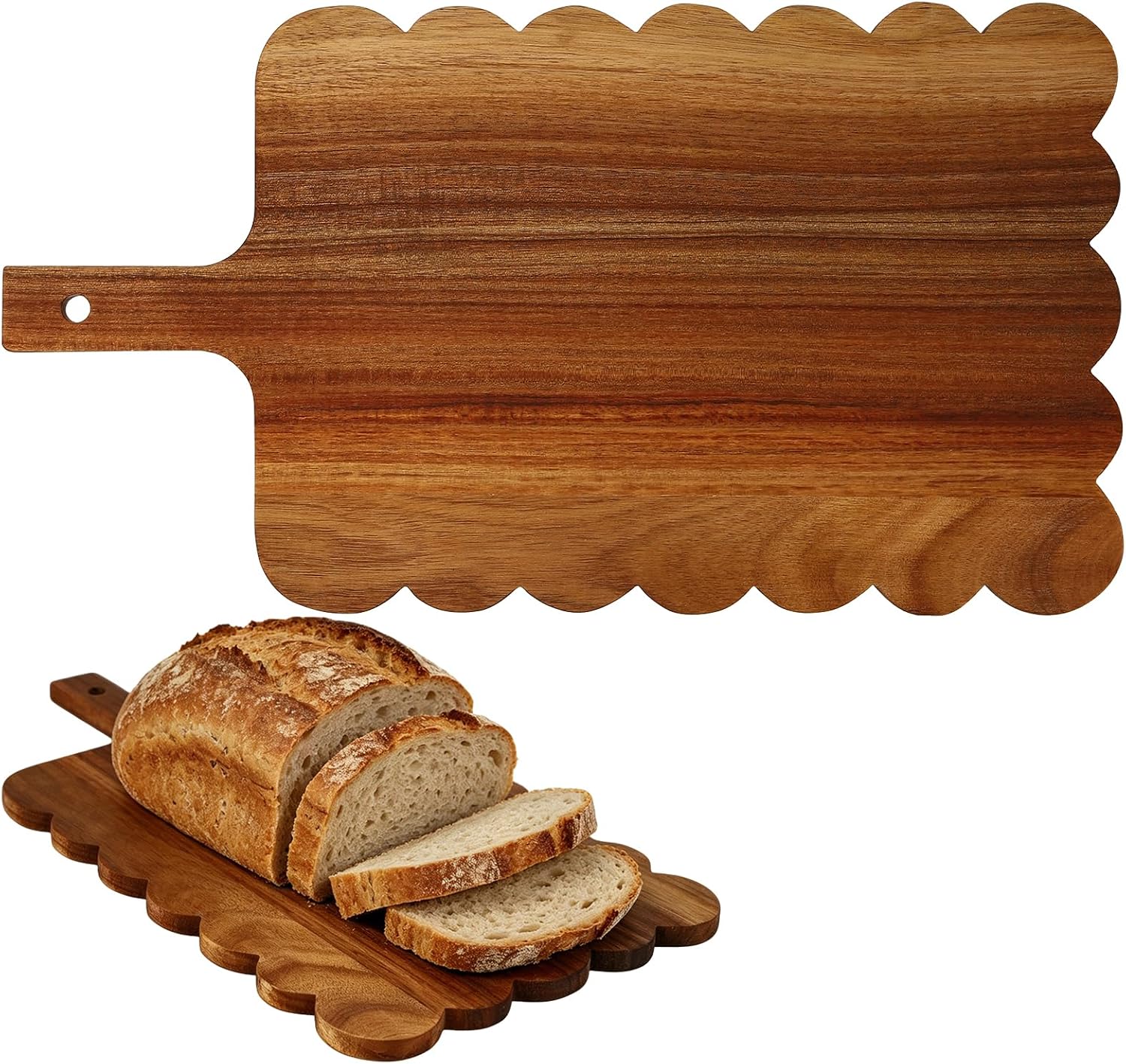 Large Acacia Wood Scalloped Cutting Board Wood 17.71 x 9.84 Decorative Cutting Boards for Display Scalloped Tray Wood Cutting Board with Handle for Holiday Party Accessories (Dark Brown)