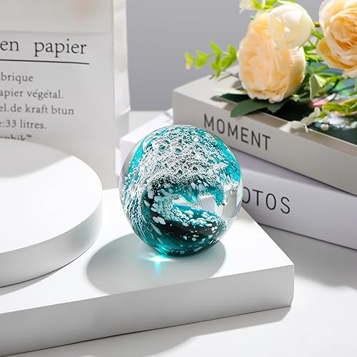 Miniatura 5 de Qianwei Hand Blown Ocean Waves Crystal Ball - Glass Collectible Figurines Spere - Paperweight Glass Ball Aquarium DecorOffice Decor Ocean Lovers