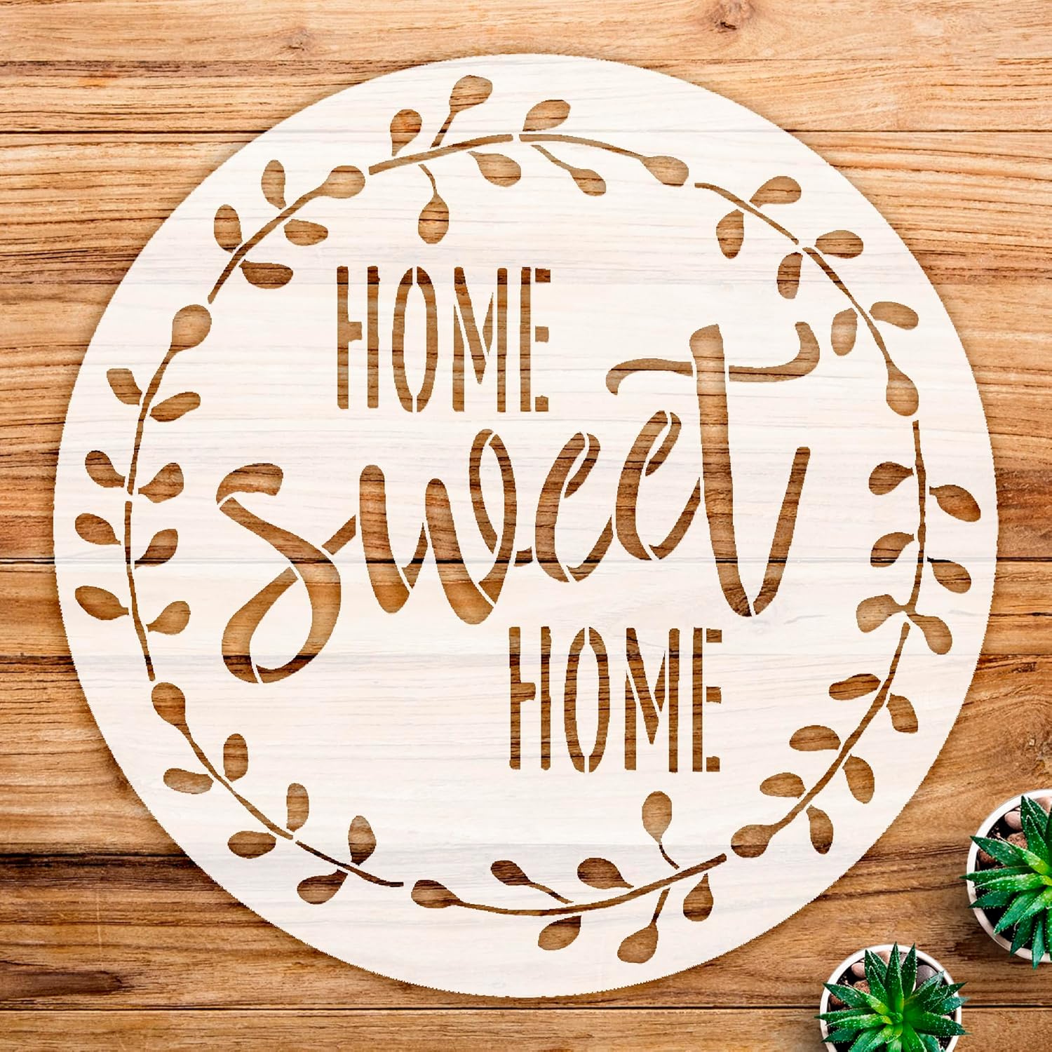 Home Sweet Home Stencil Pattern with Laurel Wreath, Reusable Mylar Template for Painting Wood, Walls, and Crafts, Ideal for Home Decor Projects - Size A2 (16.5" x 16.5")