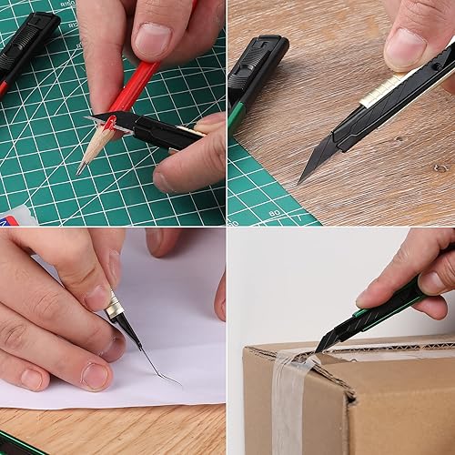 Miniatura 8 de WORKPRO Cuchillo utilitario de alta calidad, hoja retráctil a presión, juego de cortador de caja de aluminio resistente, cuchillos de afeitar Exacto