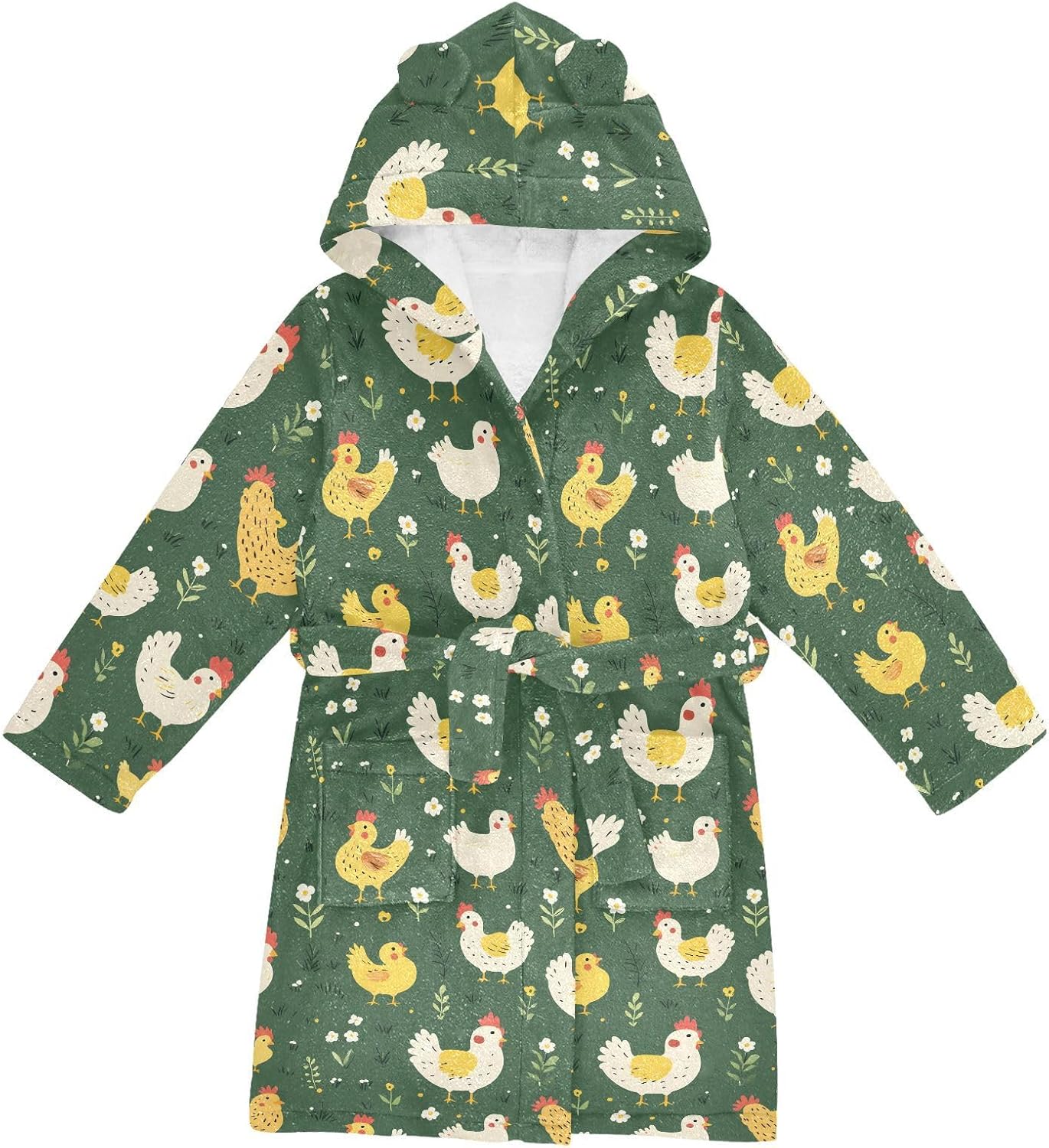 senya Yellow Chicken Q Toddler Hooded Bathrobe Kids Soft Plush Bath Towel Robes for Boys Girls 2-12 Years