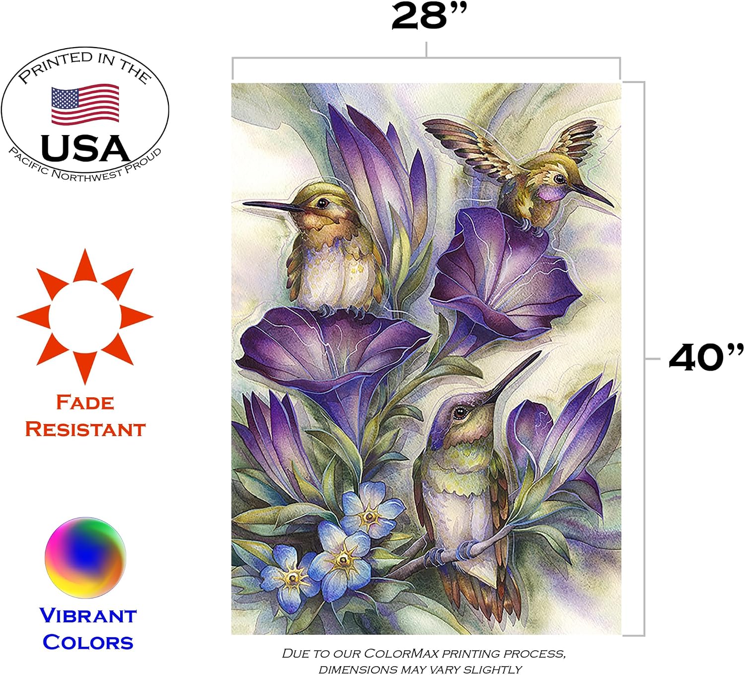 Toland Home Garden 1012335 Humming Trio Hummingbird Flag 28x40 Inch Double Sided for Outdoor Bird House Yard Decoration