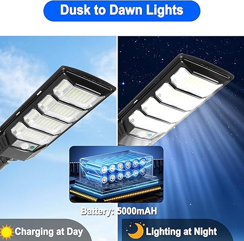 Miniatura 5 de Luces solares impermeables para exteriores, paquete de 2 luces solares de calle de 12000 lúmenes con sensor de movimiento, luz de seguridad contra