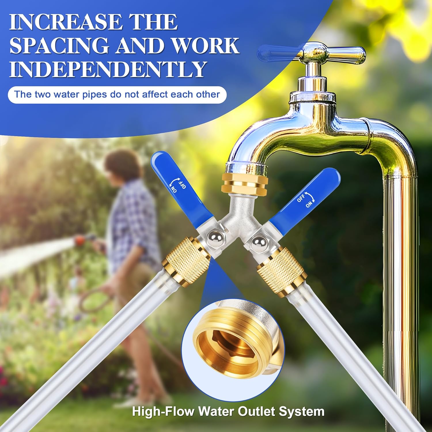 EJW Hose Splitter, 2 Way Hose Splitter, Garden Hose Splitters,Faucet Splitters, Outdoor Faucet Splitter, 2 Way Hose Connector,Brass Splitter, 3/4” GHT Threads.