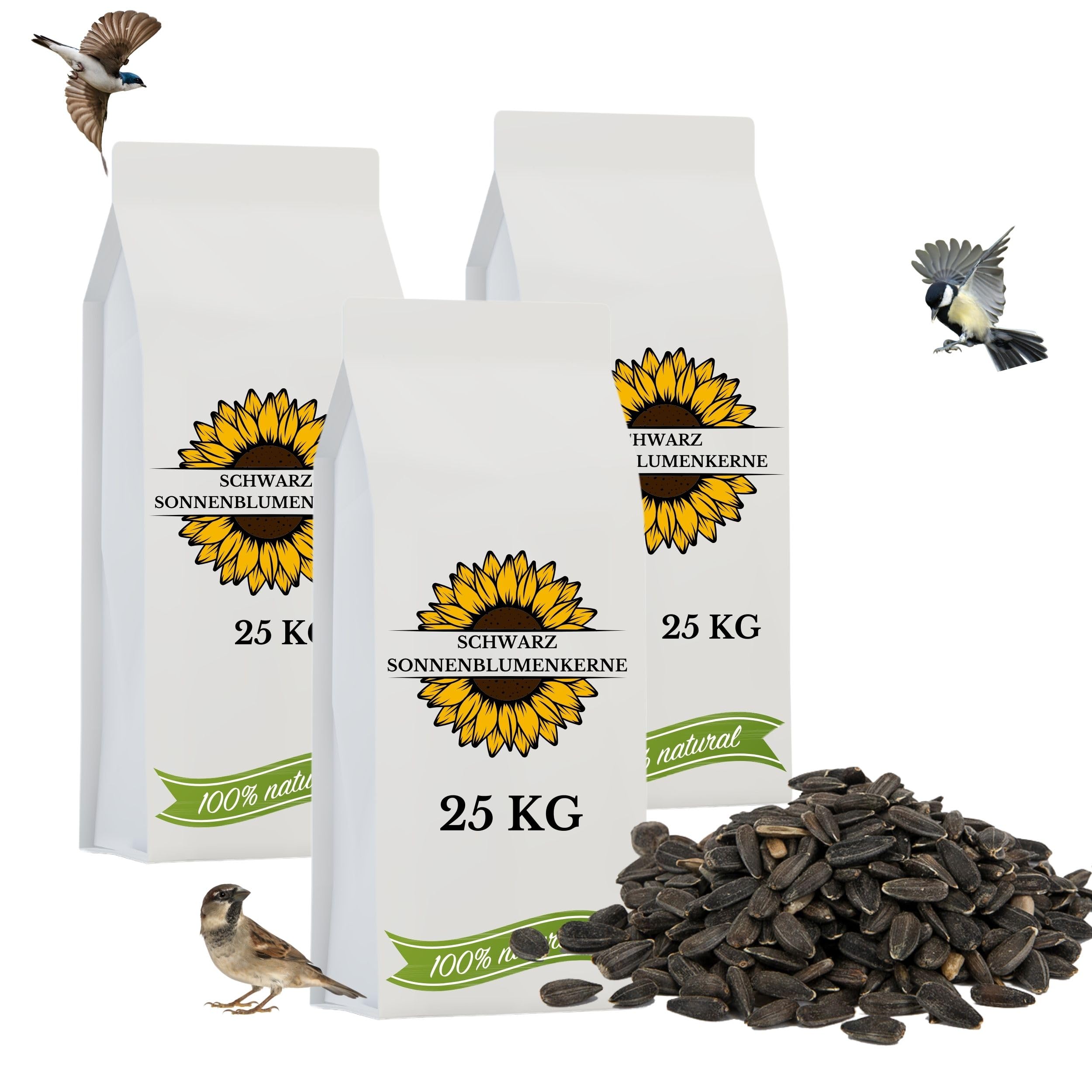 Schwarze Sonnenblumenkerne 75 kg Wildvogelfutter ganzjähriges Futter Vogelfutter Jungtiere geeignet Winterfutter 75kg Ernte 2024 3X 25kg