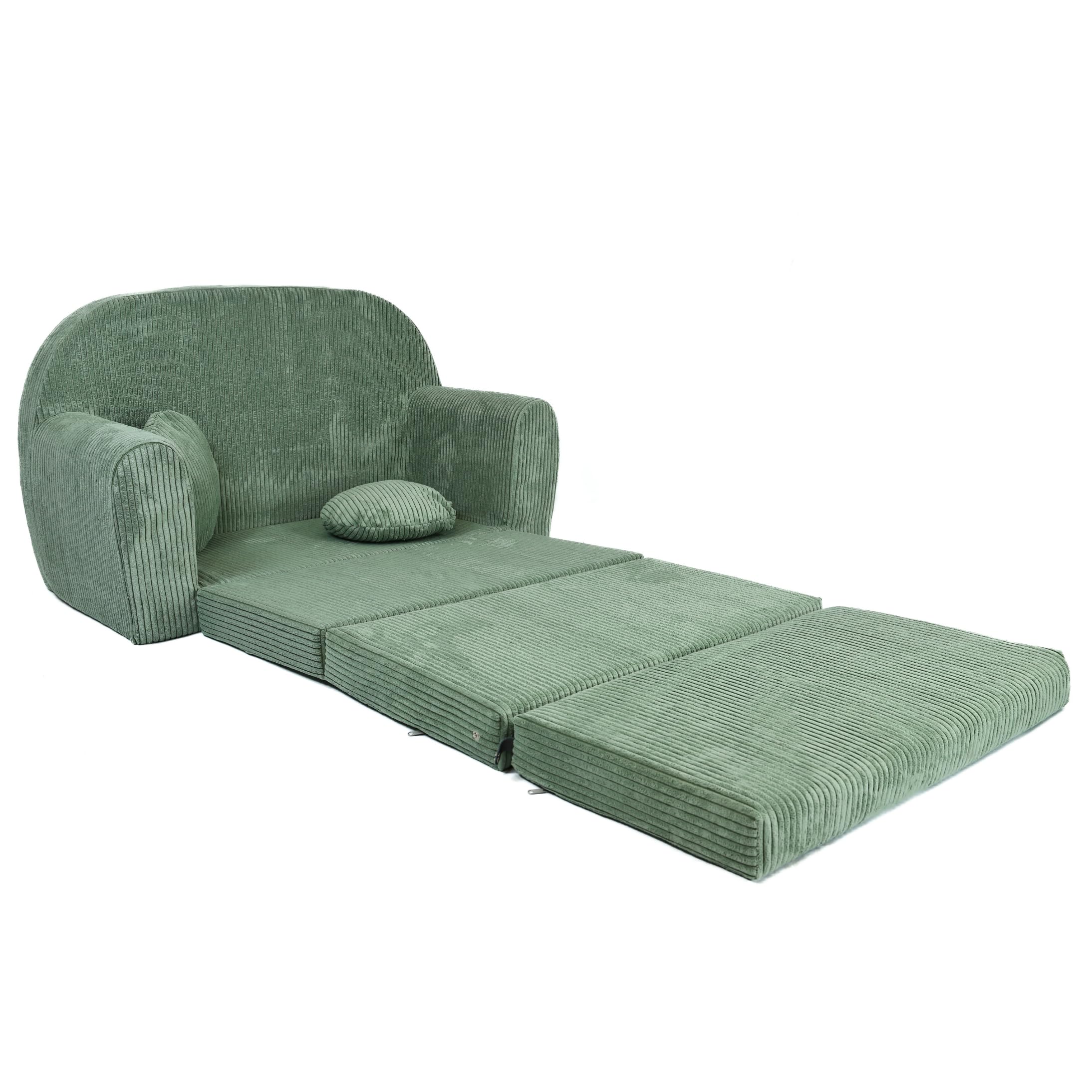 FORTISLINE Kindersofa XXL ausklappbar 96x57x48 cm - Kindercouch aus Cord mit Liegefläche 165 cm, Kinderzimmer Sofa mit 2 Kissen, Abnehmbarer waschbarer Bezug, Oeko-TEX Standard 100