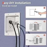 Vista 5 de in Wall Cable Management Kit,TV Cable Hider Wall Kit with Brush Wall Plate and 9.8FT Cord,2 AC Outlets,Recessed Outlet Box for Wall Mount TV Home
