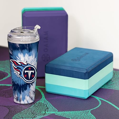 Miniatura 98 de Rico Industries NFL - Vaso de purpurina acrílica de 24 onzas con tapa con bisagras, vaso de doble pared con licencia oficial y popote Tie Dye