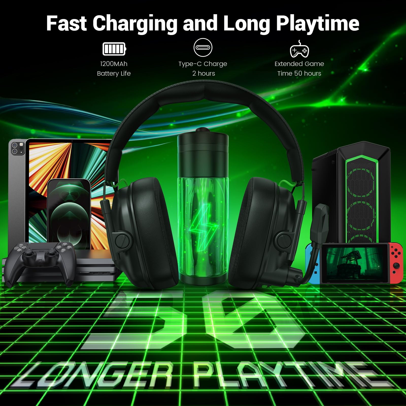 Cuffie da gioco wireless per Xbox Series X|S, Xbox One, PC, PS5, PS4, Mac, Switch, 2,4 GHz wireless e Bluetooth 5.4, cuffie da gioco con microfono con cancellazione del rumore, batteria da 50 ore