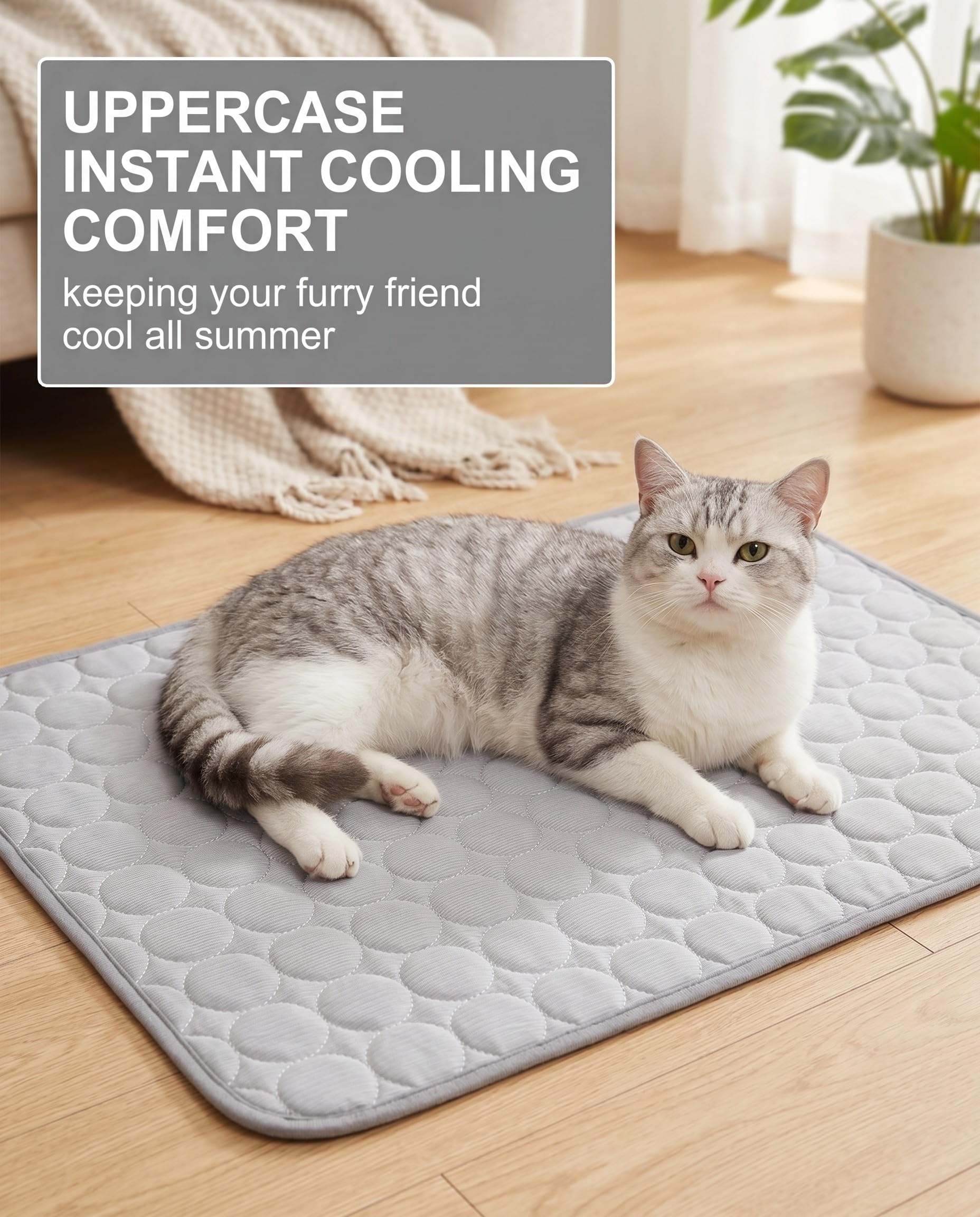 Tappetino Rinfrescante 50x40 cm | Autorinfrescante Seta di Ghiaccio Grigio per Cani Gatti | Allevia il Caldo Estivo, Cuccia Fresca