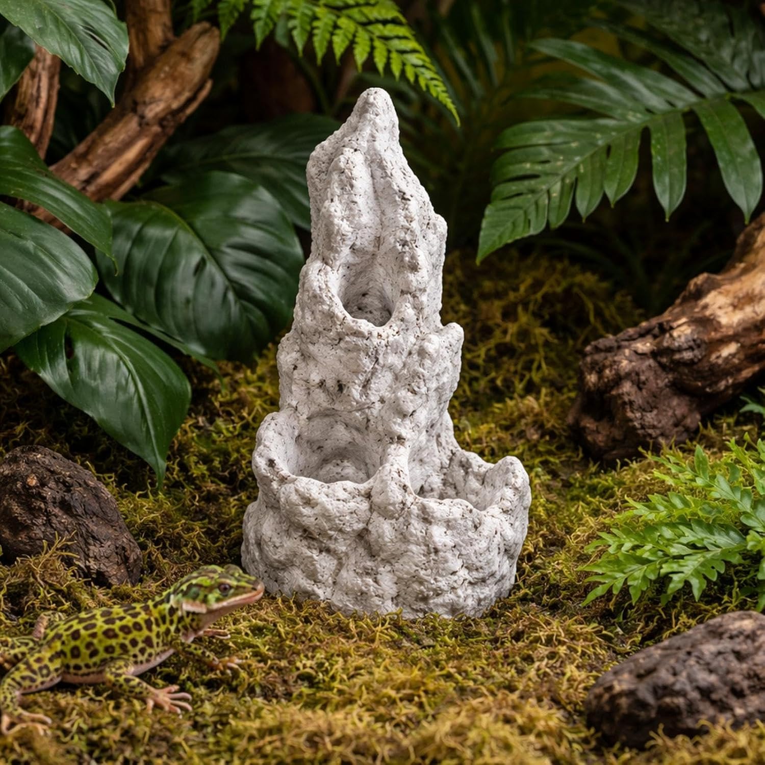 Reptile Artificial Rock Cave, Rockery Ornament Landscaping Model Prop Decorative Terrarium Fake Mountain for Small Reptiles, Gray White